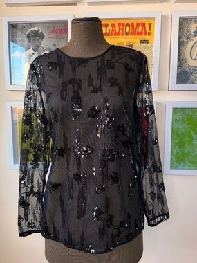 Y2K Sheer Black Sequin Mesh Top – Y2K Party Glam Layering Piece